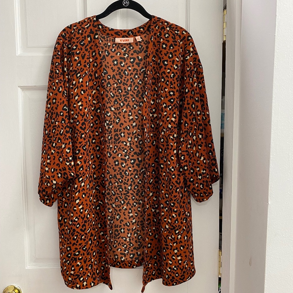 Everi - Leopard Print Kimono Jacket- 0X